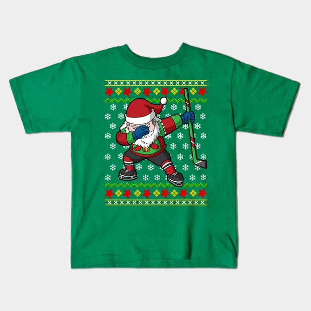 Ice Hockey Player Santa Claus Ugly Christmas Sweater Kids T-Shirt by E